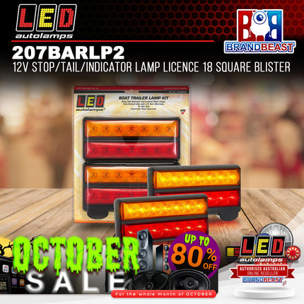 LED Autolamps 207BARLP2 12V Stop/Tail/Indicator Lamp Licence 18 Square Blister
