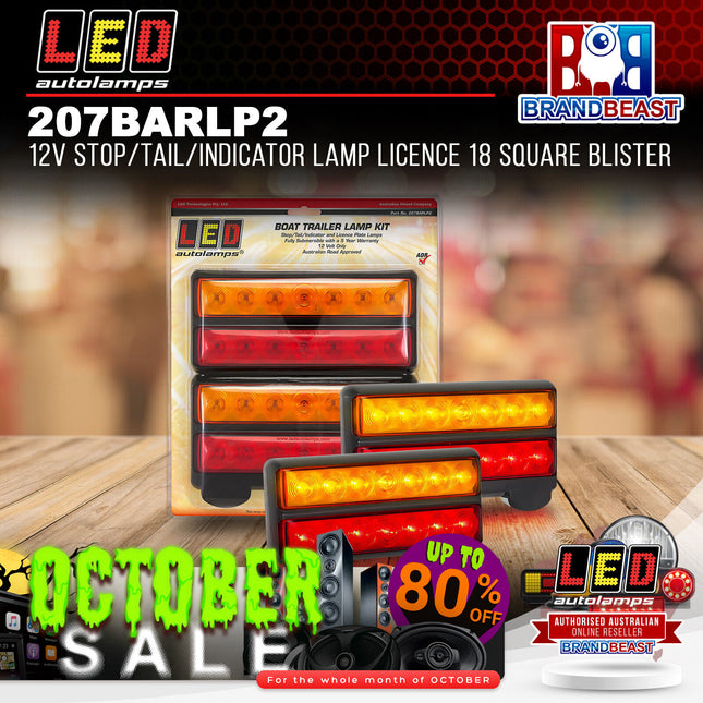 LED Autolamps 207BARLP2 12V Stop/Tail/Indicator Lamp Licence 18 Square Blister