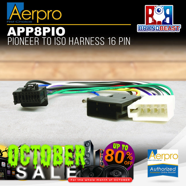Aerpro APP8PIO APP8 Secondary ISO Harness to Suit Pioneer Headunits
