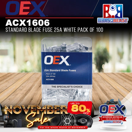 OEX ACX1606 Standard Blade Fuse 25A White Pack of 100