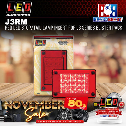 LED Autolamps J3RM Red LED Stop/Tail Lamp Insert For J3 Series Blister Pack