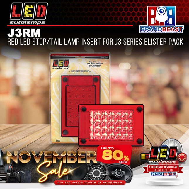 LED Autolamps J3RM Red LED Stop/Tail Lamp Insert For J3 Series Blister Pack