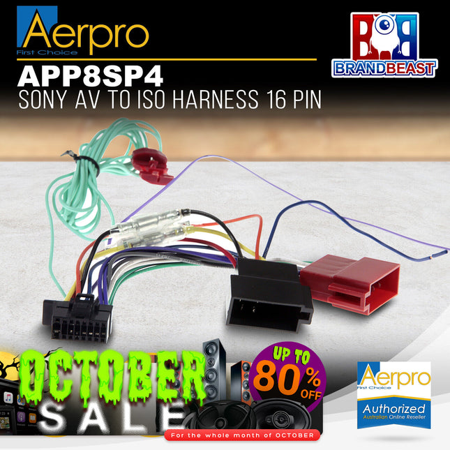 Aerpro APP8SP4 APP8 Secondary ISO Harness to Suit Sony AV Headunits