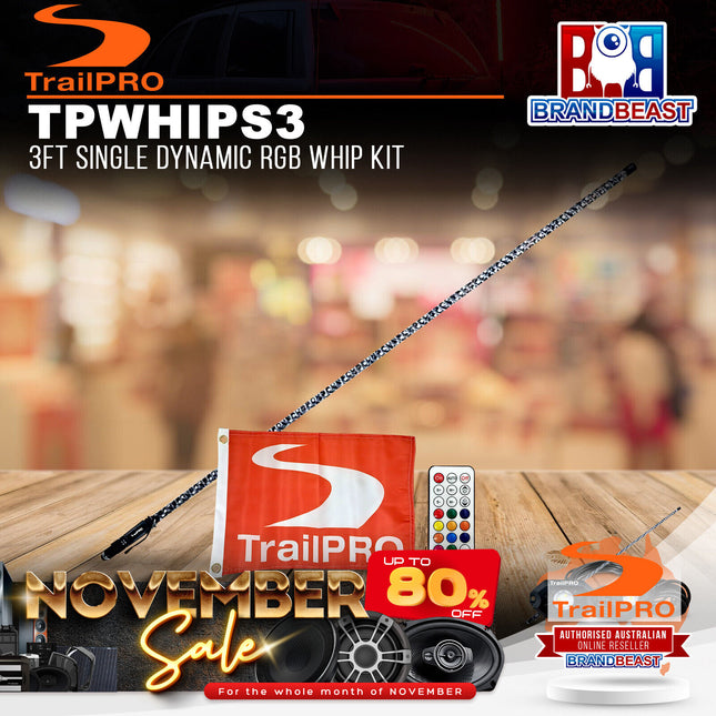TrailPRO TPWHIPS3 3ft Single Dynamic RGB Whip Kit