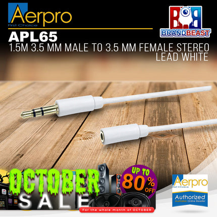 Aerpro APL65 1.5M White 3.5mm Male to 3.5mm Female Stereo Lead