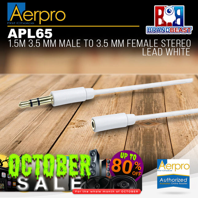 Aerpro APL65 1.5M White 3.5mm Male to 3.5mm Female Stereo Lead
