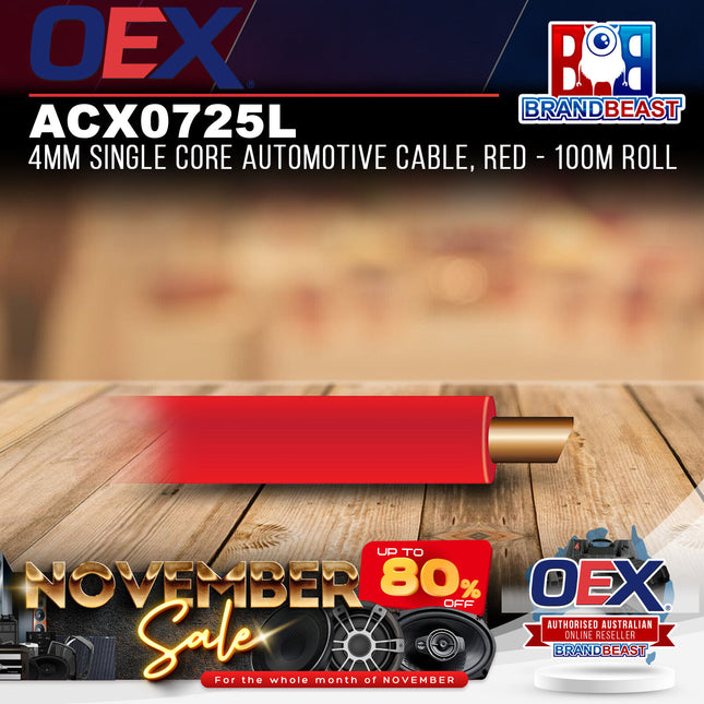 OEX ACX0725L 4mm Single Core Automotive Cable Red - 100m Roll