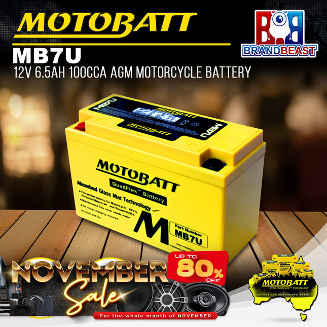 Motobatt MB7U 12V 6.5Ah 100CCA AGM Motorcycle Battery With Quadflex Technology