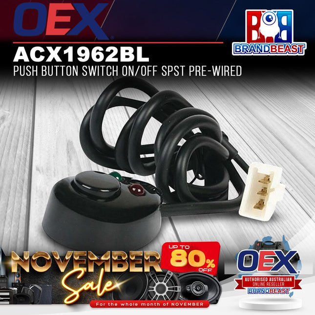 OEX ACX1962BL Push Button Switch On/Off SPST Pre-Wired
