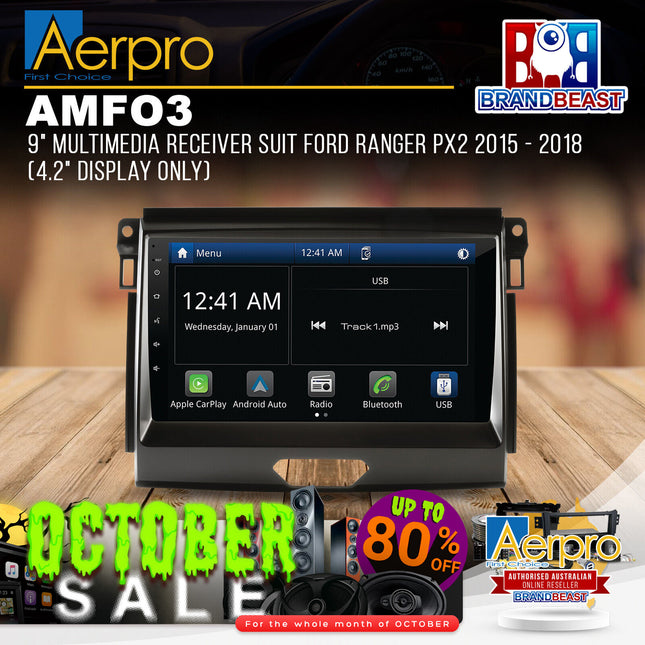 Aerpro AMFO3 9" Multimedia Receiver Suit Ford Ranger PX2 2015 - 2018