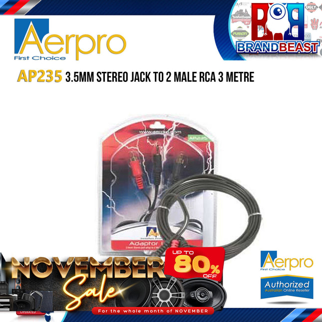 Aerpro AP235 3m 3.5mm Stereo Jack to 2 Male RCA Cable