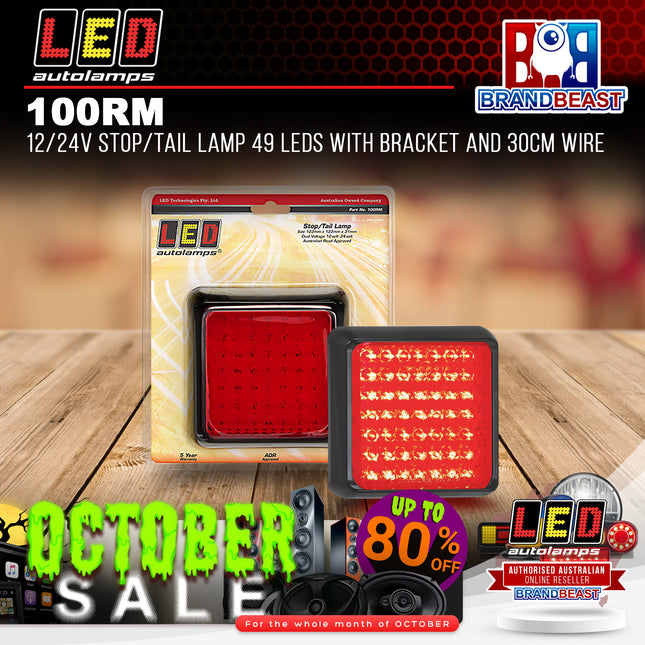 LED Autolamps 100RM 12/24V Stop/Tail Lamp 49 LEDs With Bracket And 30cm Wire