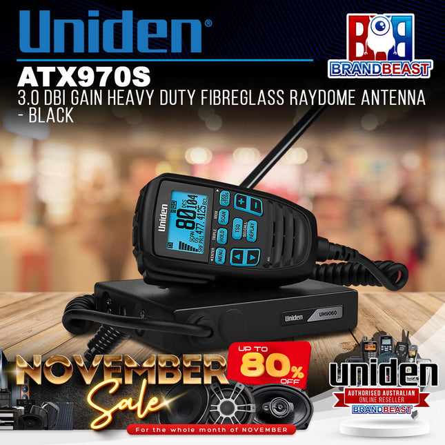 Uniden ATX970S 3.0 dBi Gain Heavy Duty Fibreglass Raydome Antenna Black