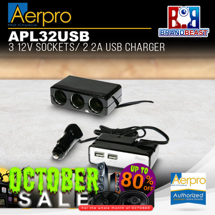 Aerpro APL32USB 3 12V Sockets / 2 2A USB Charger