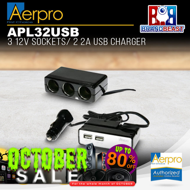 Aerpro APL32USB 3 12V Sockets / 2 2A USB Charger
