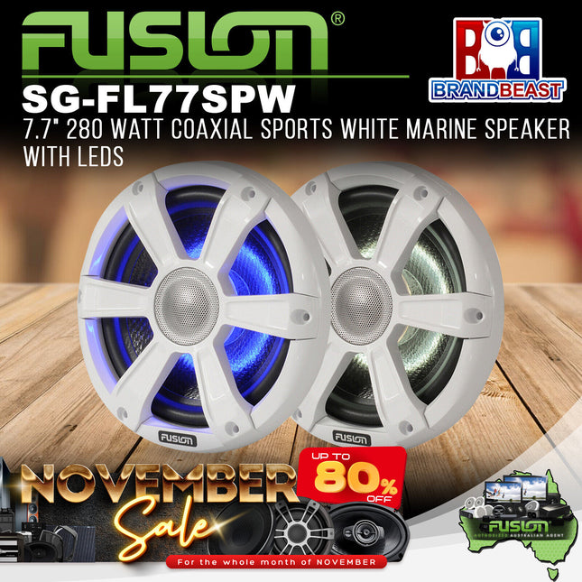 Fusion SG-FL77SPW - 7.7" 280 WATT Coaxial Sports White Marine Speaker with LEDs