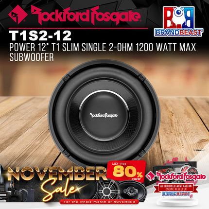 Rockford Fosgate T1S2-12 Power 12" T1 Slim Single 2-Ohm 1200 Watt Max Subwoofer