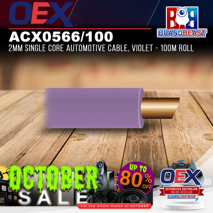 OEX ACX0566/100 2mm Single Core Automotive Cable, Violet - 100m Roll