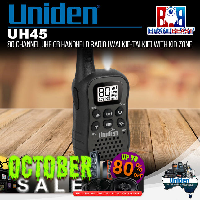 Uniden UH45 80 Channel UHF CB Handheld Radio Walkie-Talkie with Kid Zone