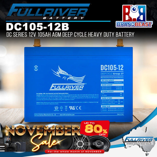 Fullriver DC105-12B DC Series 12V 105Ah AGM Deep Cycle Heavy Duty Battery