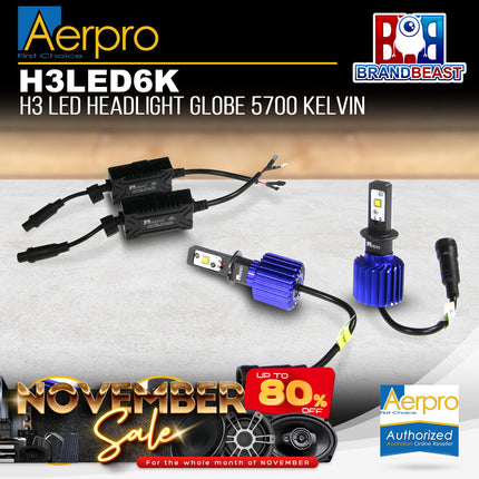 Aerpro H3LED6K H3 LED Headlight Globe 5700 Kelvin