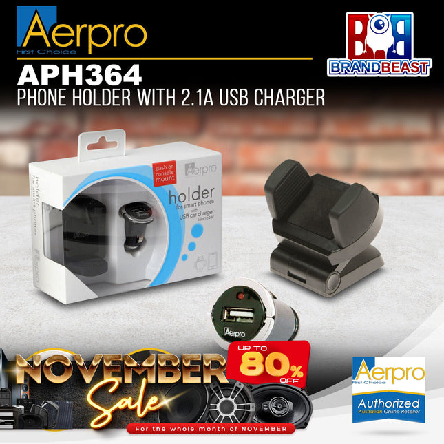 Aerpro APH364 Phone Holder with 2.1A USB Charger