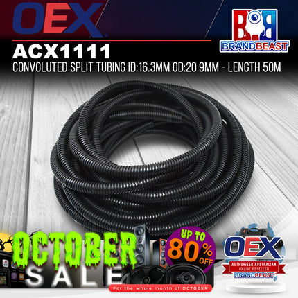 OEX ACX1111 Convoluted Split Tubing ID:16.3mm OD:20.9mm - Length 50m