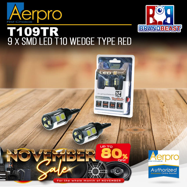 Aerpro T109TR 9X Super SMD LED T10 Wedge Type Globe Red