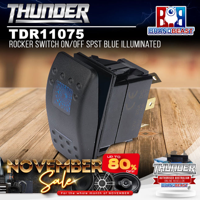 Thunder TDR11075 Rocker Switch On/Off SPST Blue Illuminated