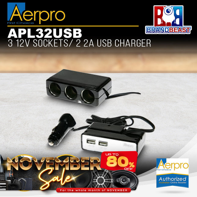 Aerpro APL32USB 3 12V Sockets / 2 2A USB Charger