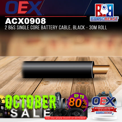 OEX ACX0908 2 B&S Single Core Battery Cable, Black - 30m Roll