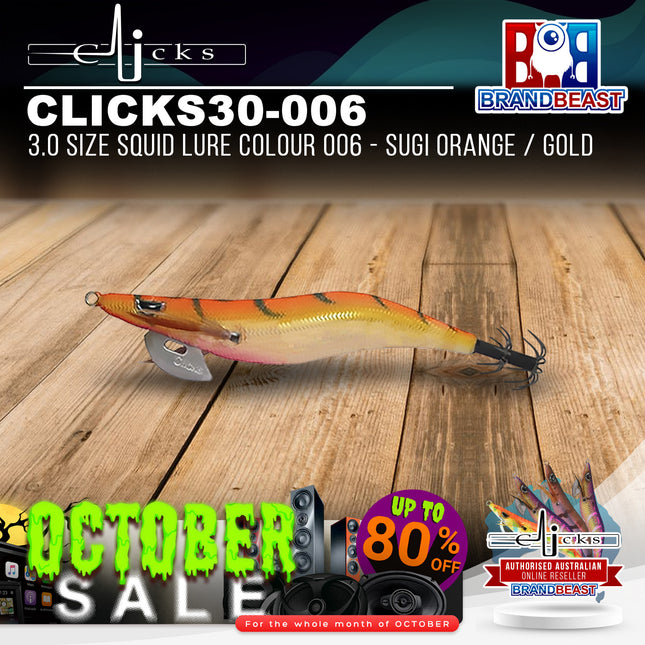 Clicks CLICKS30-006 3.0 Size Squid Lure Colour 006 - Sugi Orange / Gold