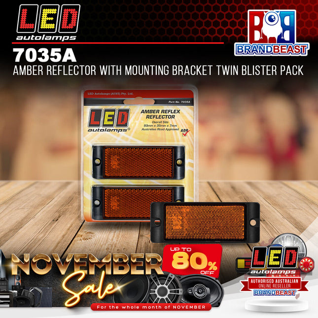 LED Autolamps 7035A Amber Reflector With Mounting Bracket Twin Blister Pack
