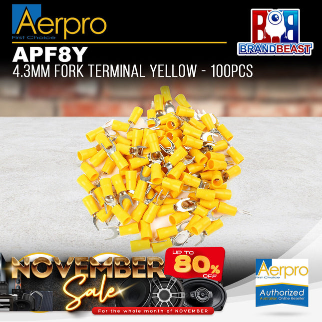 Aerpro APF8Y 4.3mm Fork Terminal Yellow - 100pcs
