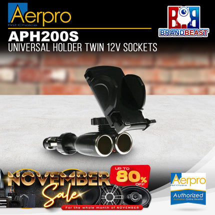 Aerpro APH200S Universal Holder Twin 12v Sockets