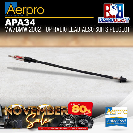 Aerpro APA34 VW/BMW 2002 - Up Radio Lead Also Suits Peugeot