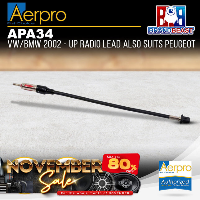 Aerpro APA34 VW/BMW 2002 - Up Radio Lead Also Suits Peugeot