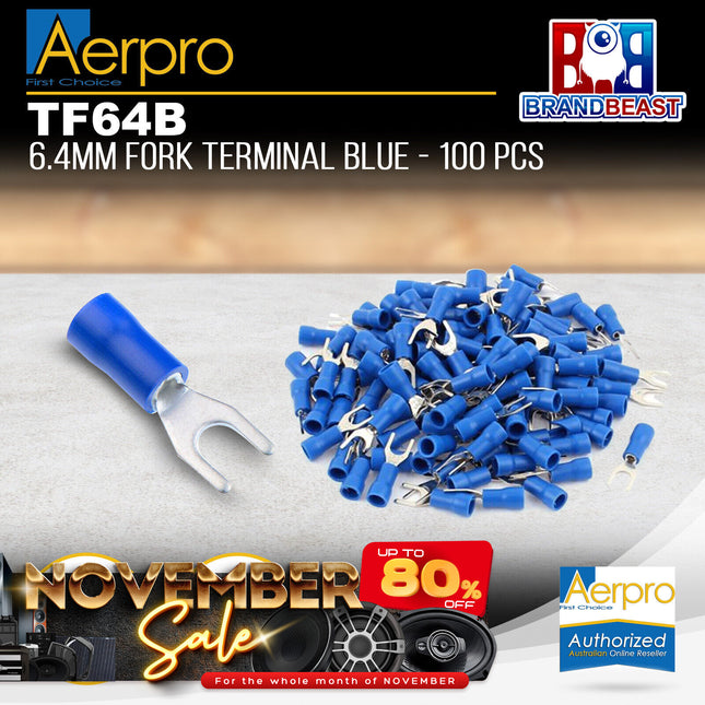 Aerpro TF64B 6.4mm Fork Terminals Blue