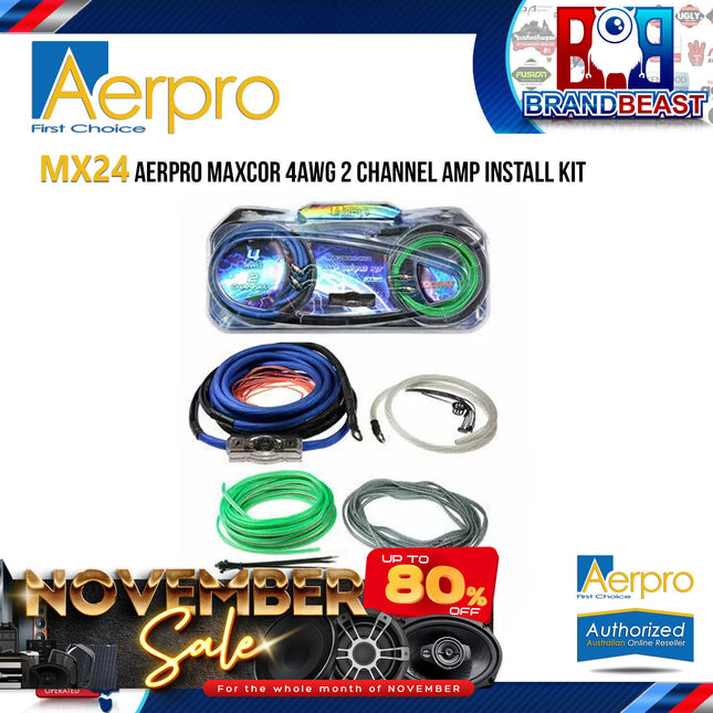 Aerpro MX24 Maxcor 4AWG 2-Channel Amplifier Power Install Kit