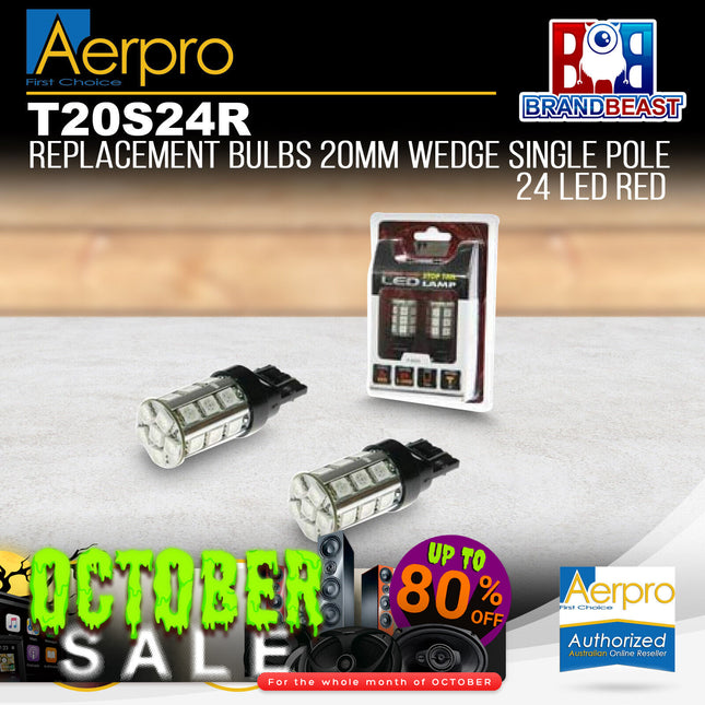 Aerpro T20S24R Replacement Bulb 20mm Wedge Single Pole 24 LED Red