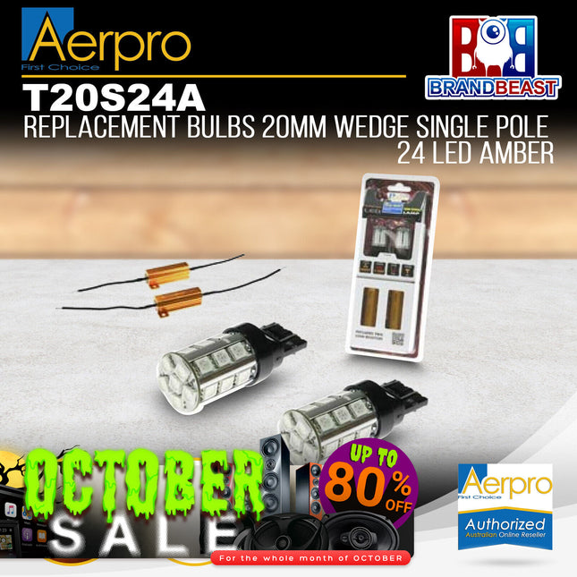 Aerpro T20S24A Replacement Bulb 20mm Wedge Single Pole 24 LED Amber