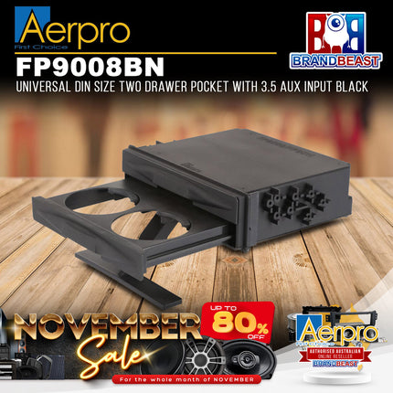 Aerpro FP9008BN Universal DIN Size Two Drawer Pocket with 3.5 Aux Input Black