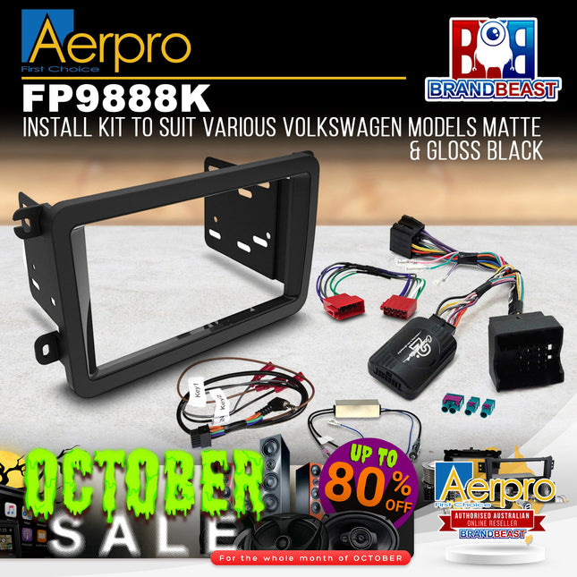 Aerpro FP9888K Double DIN Matte & Gloss Black Install Kit Suit VW Various Models