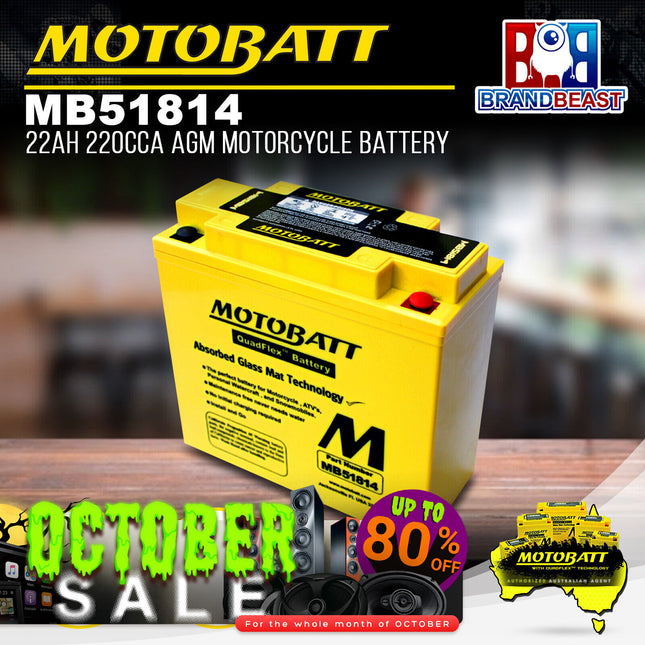 MotoBatt MB51814 12V 22Ah 220CCA AGM Motorcycle Battery With QuadFlex Technology