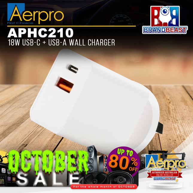 Aerpro APHC210 18 Watts USB-C + USB-A Wall Charger - White