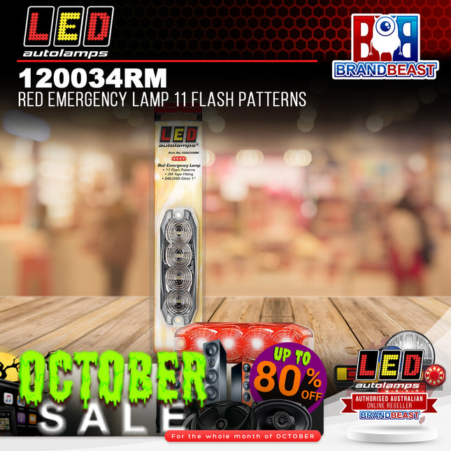 LED Autolamps 120034RM Red Emergency Lamp 11 Flash Patterns