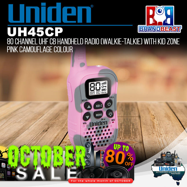Uniden UH45CP 80 Channel UHF CB Handheld Radio Walkie Talkie Kid Pink Camouflage
