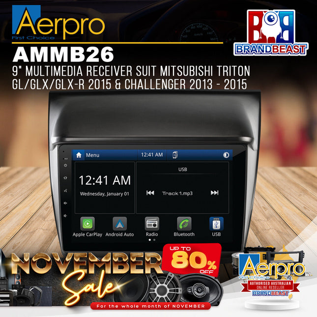 Aerpro AMMB26 9" Multimedia Receiver Suit Mitsubishi Triton GL/GLX/GLX-R 2015