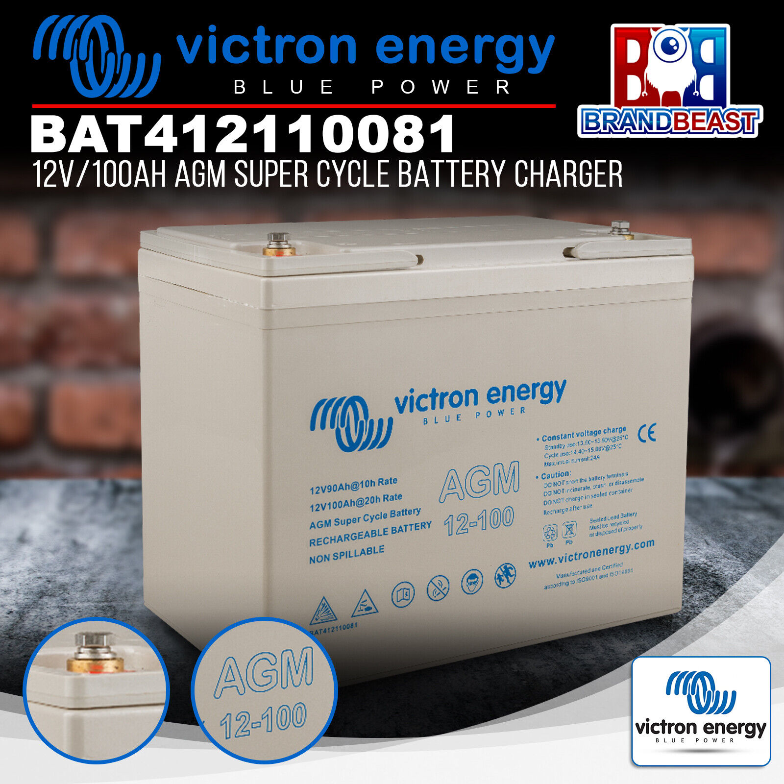 Victron BAT412110081 12V/100Ah AGM Super Cycle Battery Charger - BrandBeast