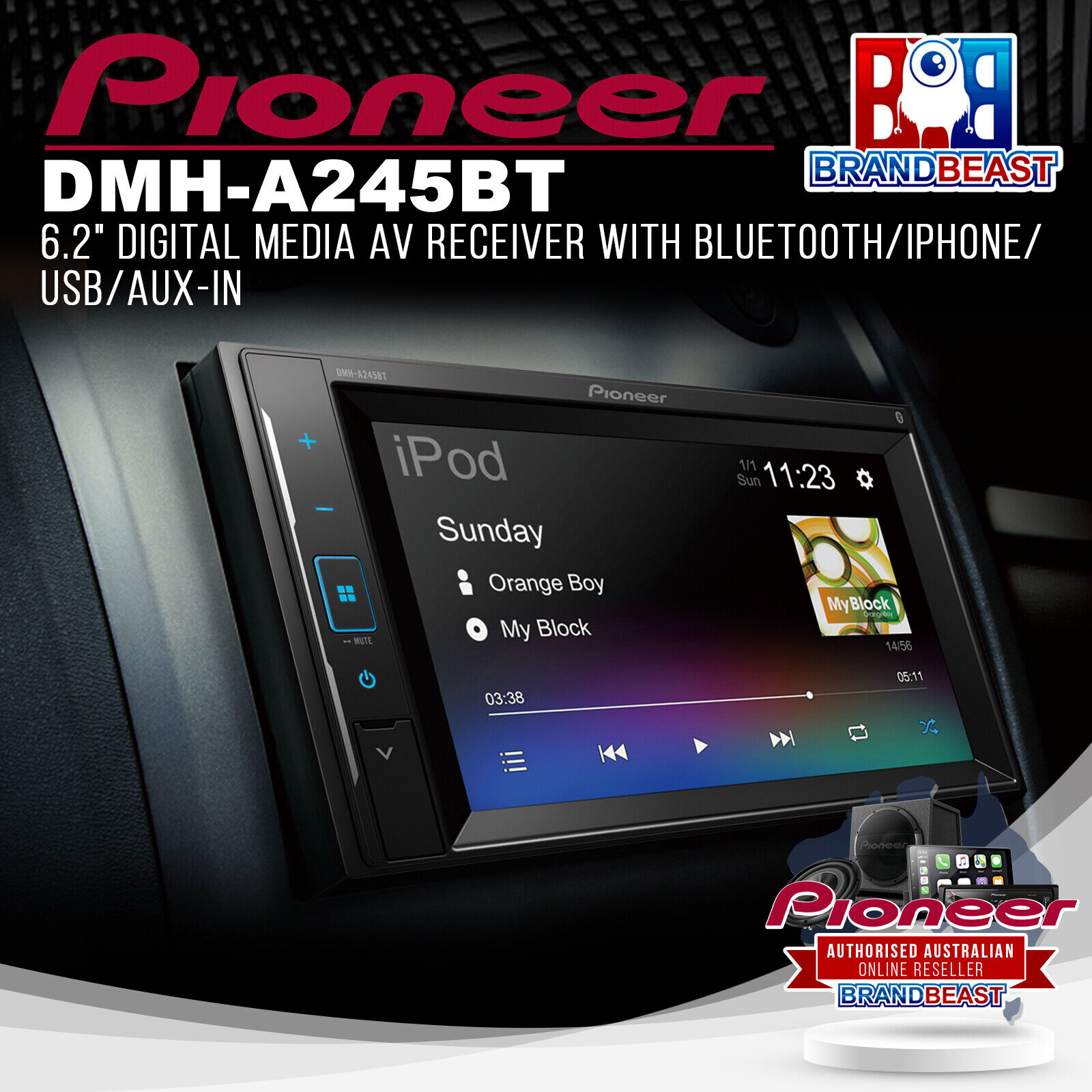 Pioneer-DMH-A245BT-62-Digital-Media-AV-Receiver-w-BluetoothiPhoneUSBAux-In-275335077642